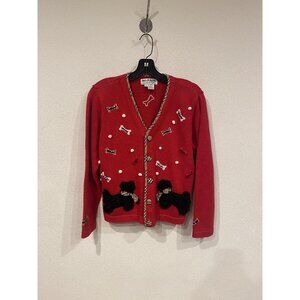 Jack B Quick Cardigan Sweater Womens Medium Red Scottie Dog Embroidered Knit